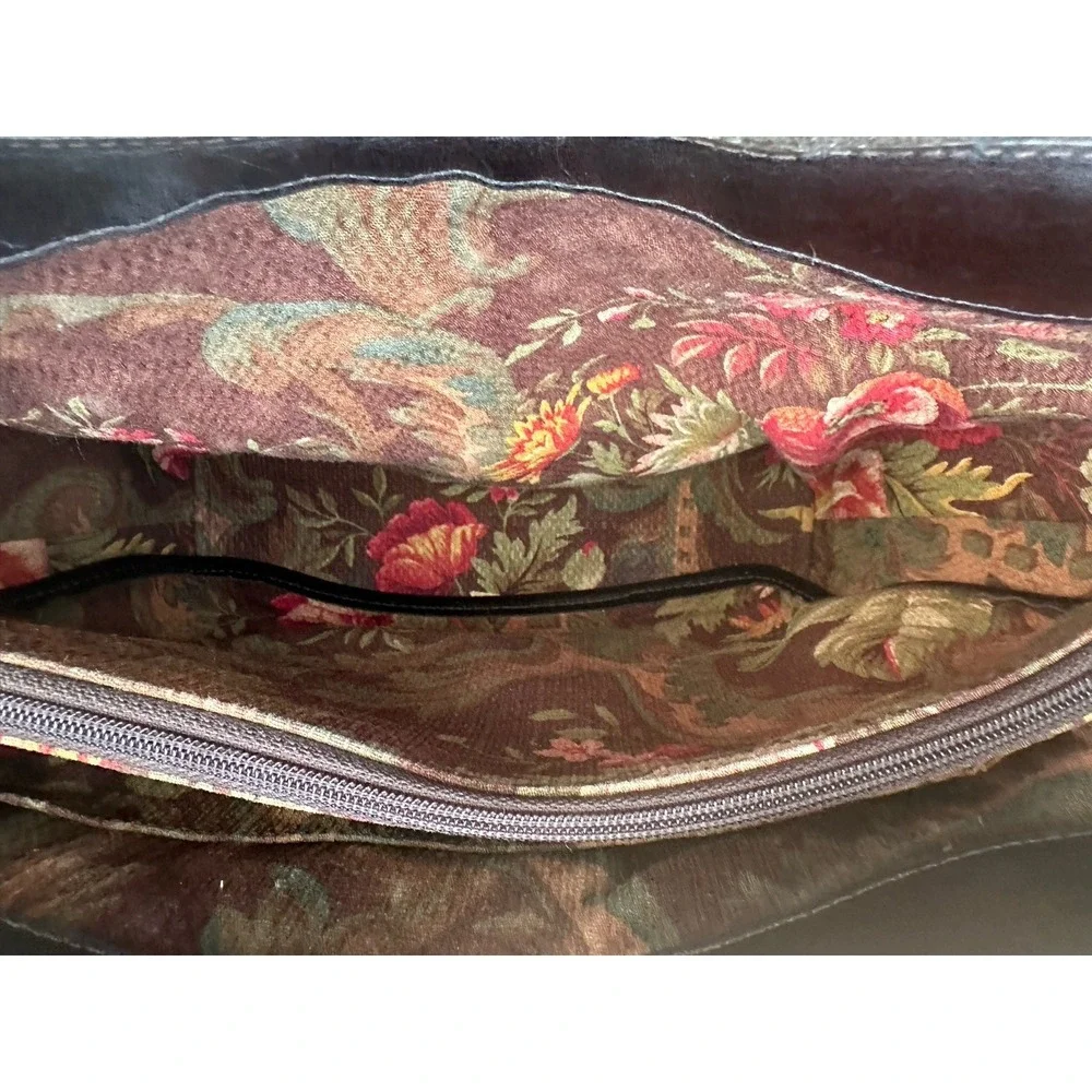 Brighton Vintage Straw Leather Tote, Floral Print Lined Purse‎ With Dust Bag